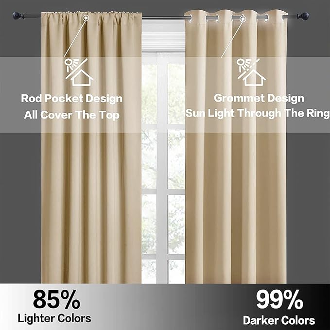 RYB HOME Curtains for Bedroom 63 inches Long, W 34 x L 63, Biscotti Beige - Image 5
