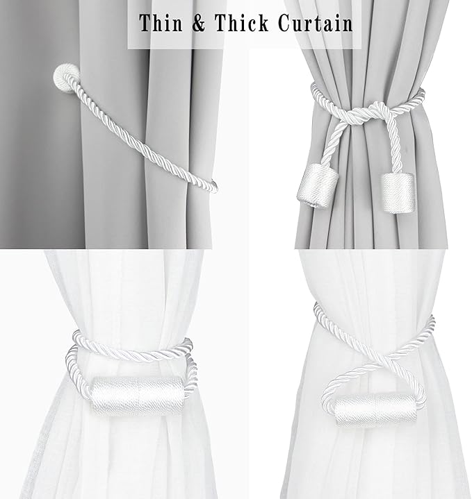 2 Pack White Strong Magnetic Curtain Tiebacks Outdoor Elegant Decorative Tie - Image 5