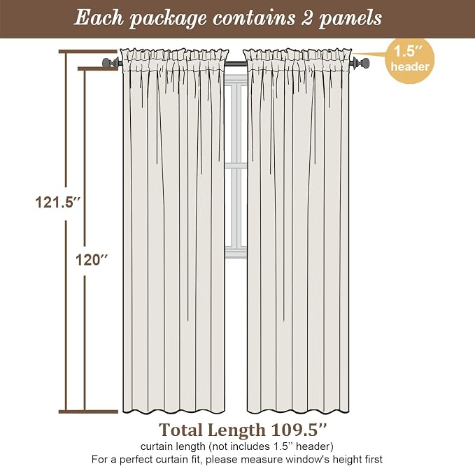 Chyhomenyc Extra Long Black Sheer Curtains 120 Inches Long 2 Panels, Light - Image 2