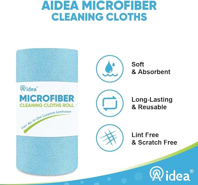AIDEA Microfiber Cleaning Cloth, Shop Towels 330 Sheets 6 Roll, Microfiber - Image 3