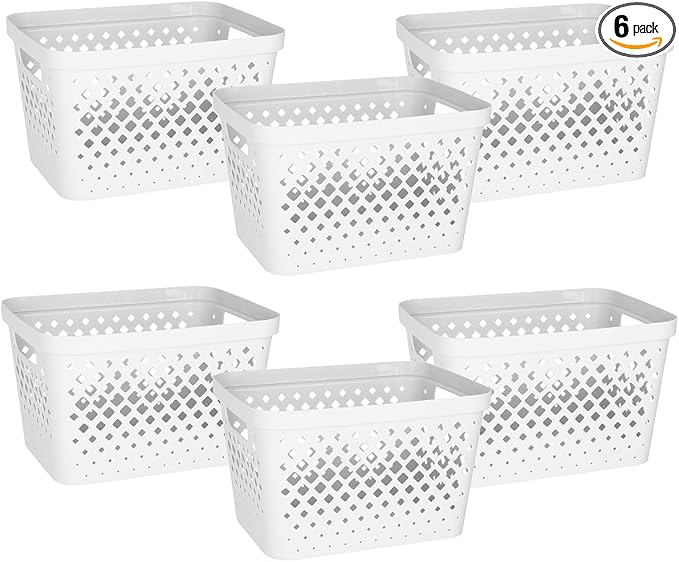 Glad Plastic Storage Basket Set, Value Pack of 6 | Open Storage Bins by GladTrashFoodStorage