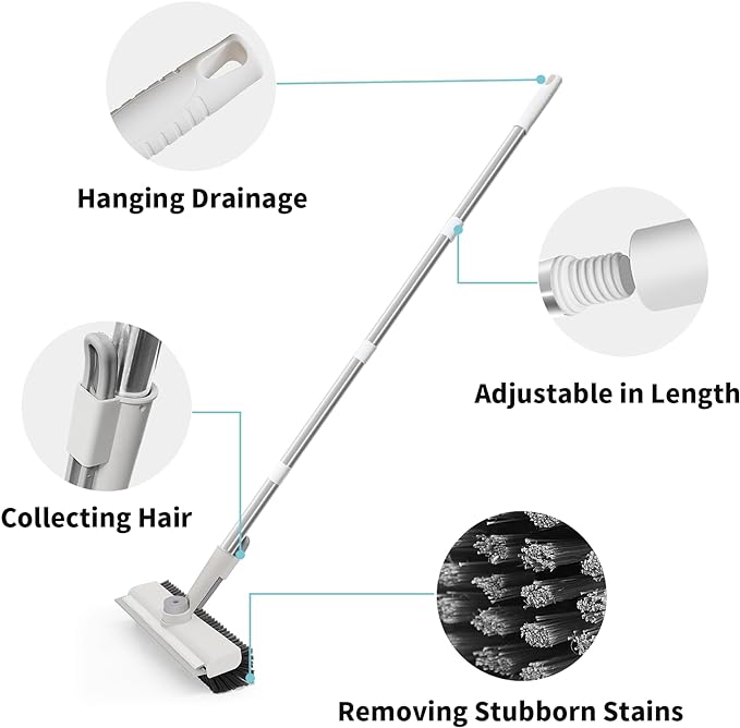 Floor Scrub Brush with Long Handle, 3 in 1 Scrape and Heavy-Duty Stiff Bristle - Image 5