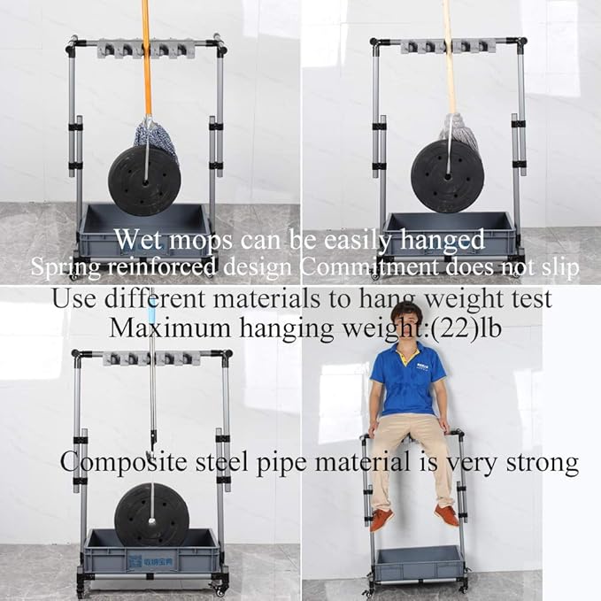 Broom And Mop Holder Put Wet Movable Floor-Mounted Mop Rack Floor Standing - Image 4