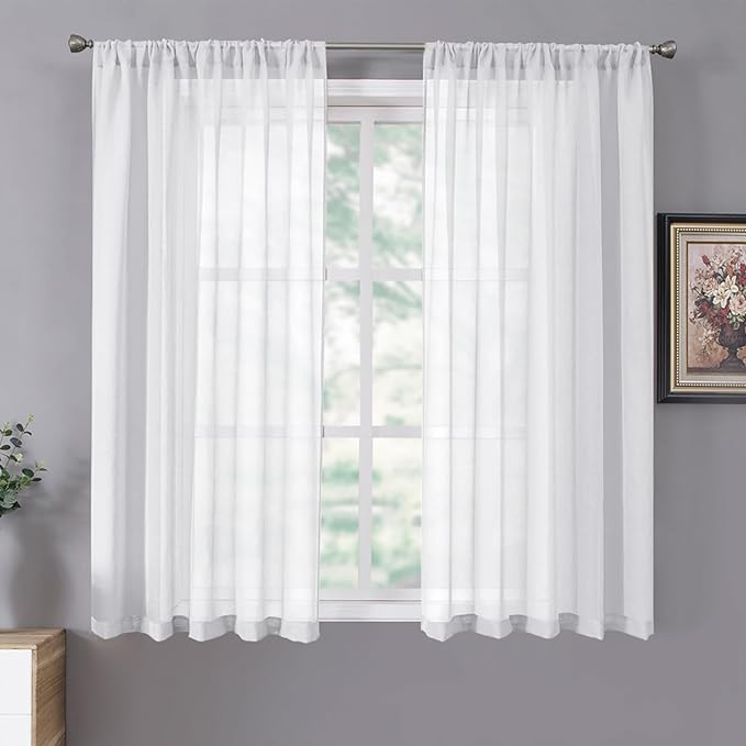 Tollpiz Sheer Curtains Linen Textured Bedroom Curtain Sheers Light Filtering by Tollpiz