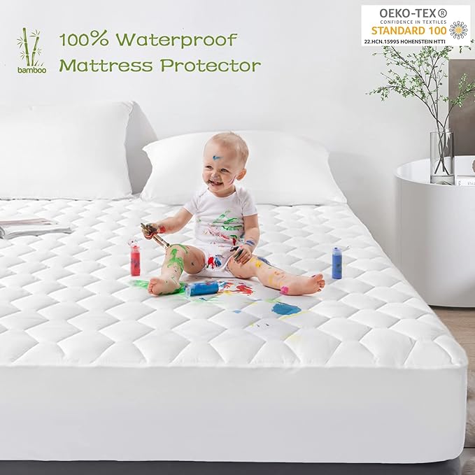 GRT Twin Mattress Protector Waterproof, Rayon from Bamboo, Cooling Quilted - Image 3