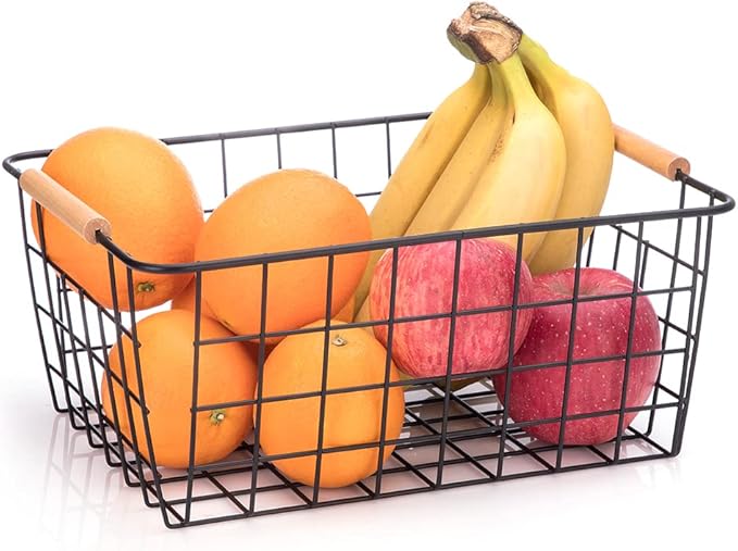 LeleCAT Wire Baskets with Wooden Handles Wire Storage Organizer Bin Baskets - Image 2