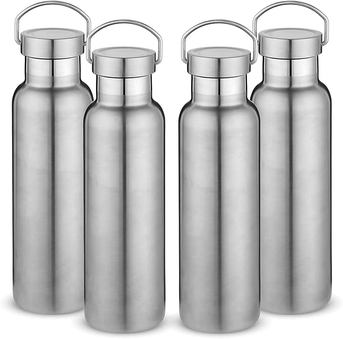 Neihepal 20 oz Insulated Water Bottles Bulk 4 Pack, Stainless Steel Double Wall by Neihepal