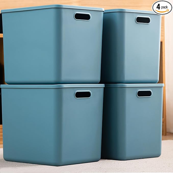 Plastic Storage Bins with lids, Storage Baskets, Container with handle by GUMEIGODA
