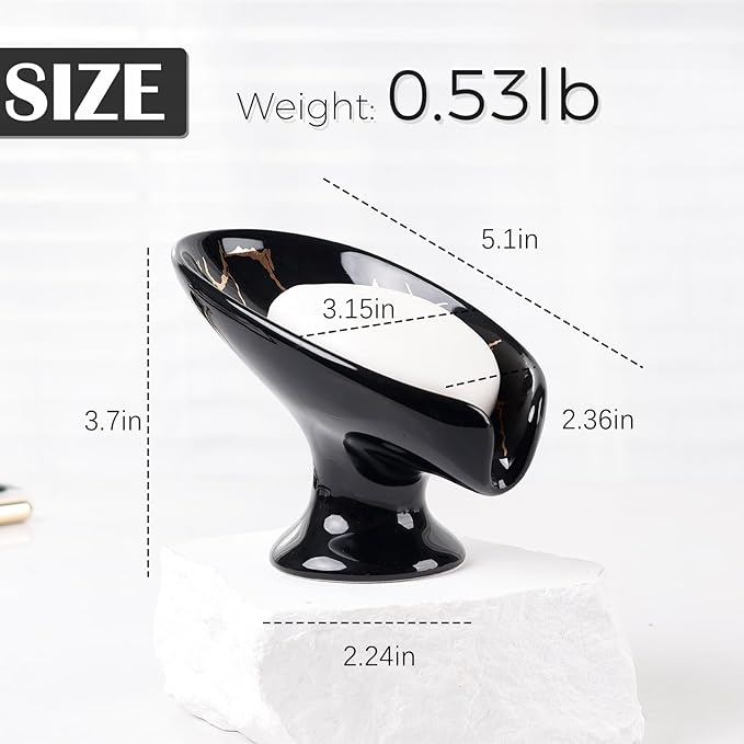 Soap Dish, Ceramic Soap Holder Self Draining Leaf Shape Bar Soap Holder - Image 4