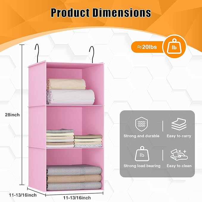 Hanging Closet Organizer and Storage 3-Shelf, Easy Mount Foldable Hanging - Image 3