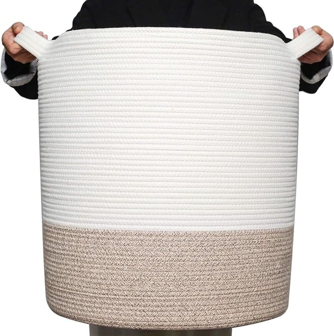 MINTWOOD Design 83L Extra Large 20x18 Inches Decorative Woven Cotton Rope Basket by MINTWOODDesign