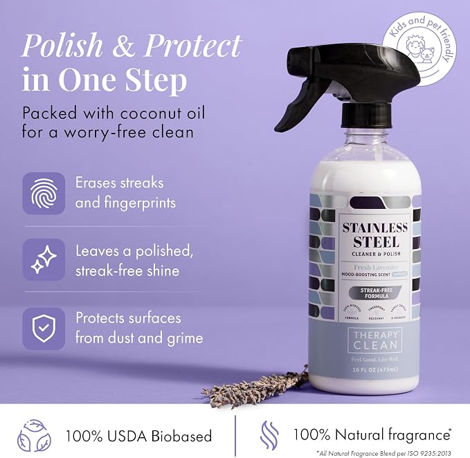 Therapy Stainless Steel Cleaner and Polish 100% USDA Biobased, Fingerprint and - Image 3
