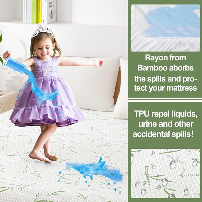 Queen Mattress Protector Waterproof Mattress Pad Washable Bamboo Rayon Mattress - Image 3