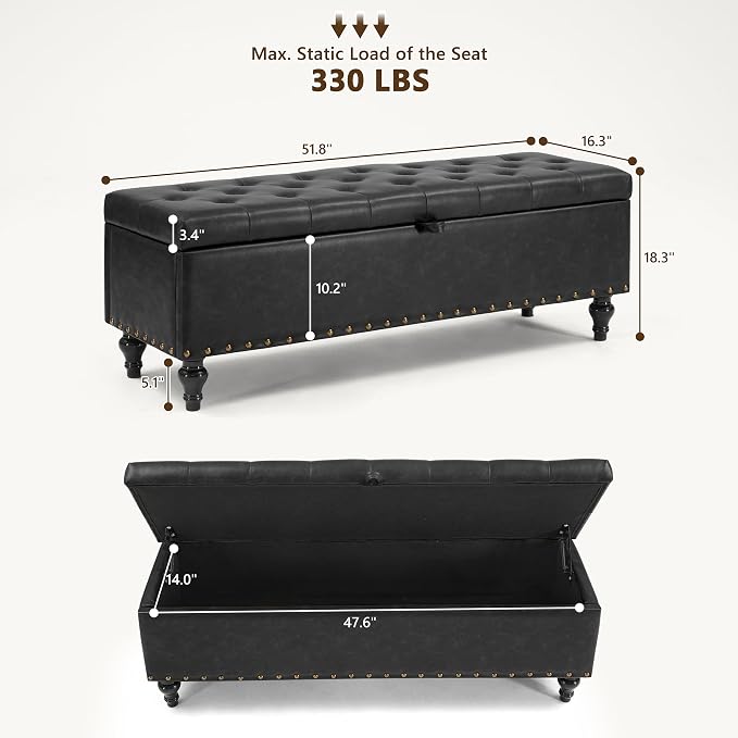 50" Storage Ottoman Bench, Tufted Ottoman - Image 2