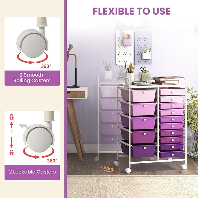 GOFLAME 15-Drawer Rolling Storage Cart, Utility Cart - Image 5