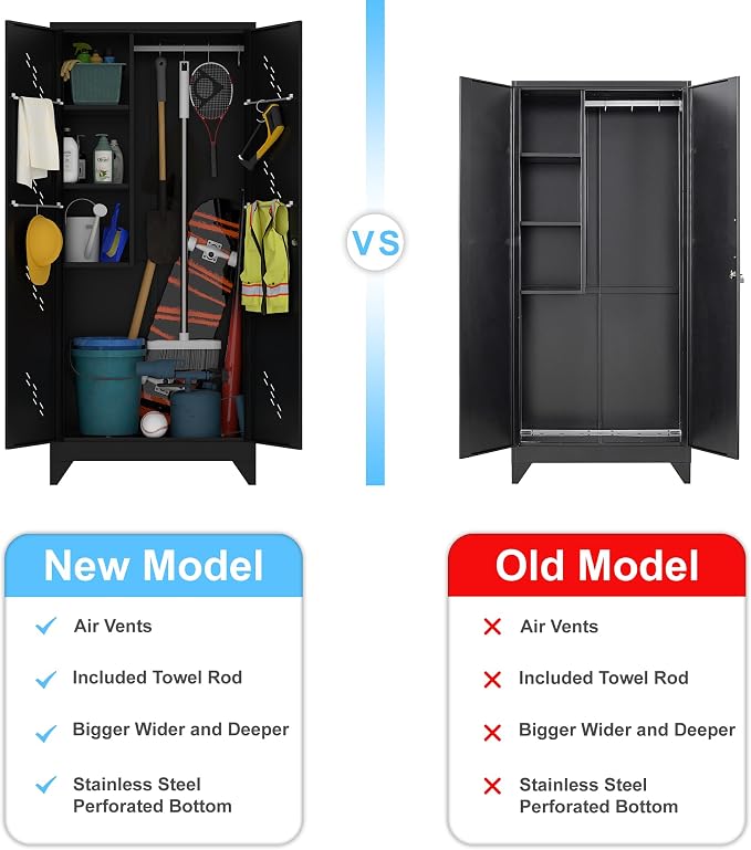 Metal Storage Cabinet with Lock Door, Broom Closet Bathroom Storage Cabinet - Image 5