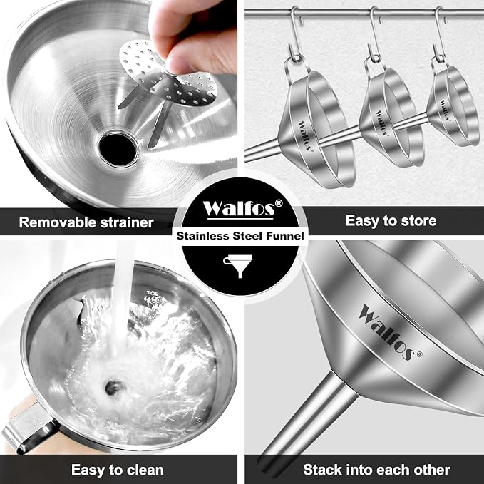 Stainless Steel Funnel, Walfos 3 Pack Kitchen Funnel - Image 7