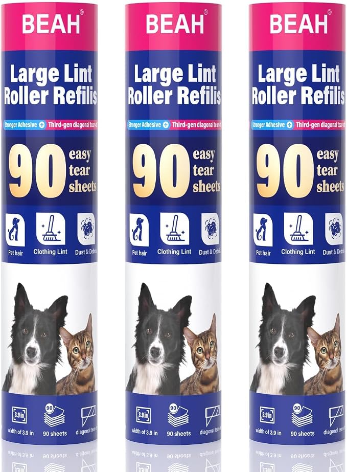 9.45 Inch Extra Sticky Lint Roller Refills 3 Pack –Compatible by BEAH