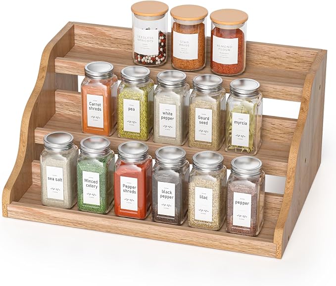 Tiered Spice Rack Organizer for Cabinet, Wooden Spice Rack for Countertop by Memanque