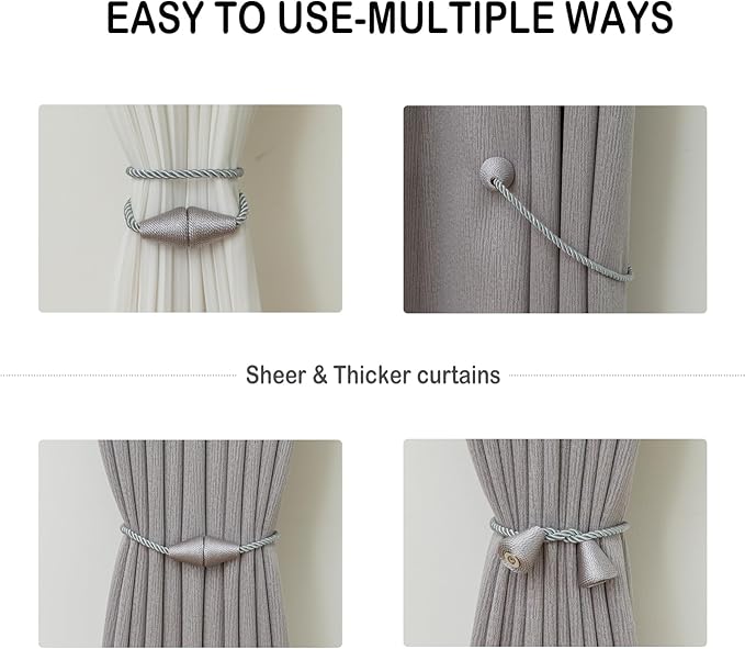 Magnetic Curtain Tiebacks 6 Pack Outdoor Rope Curtain Tie Backs Decorative - Image 5