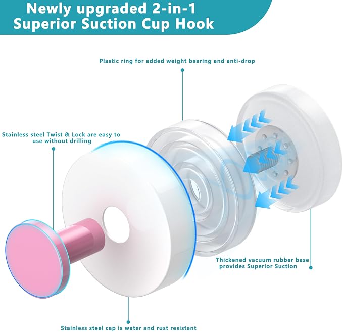Suction Cup Hooks for Shower, Removable No Drill Towel Hooks, Upgraded 15 lbs - Image 5