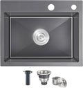 20x16 Inch Drop in Kitchen Sink, 304 Black Stainless Steel Sink, R10 Tight by OUGOO