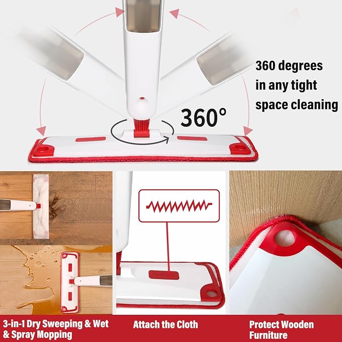 Mop for Floor Cleaning, Professional 18 Inch Washable Reusable 3 Pads Refills - Image 2