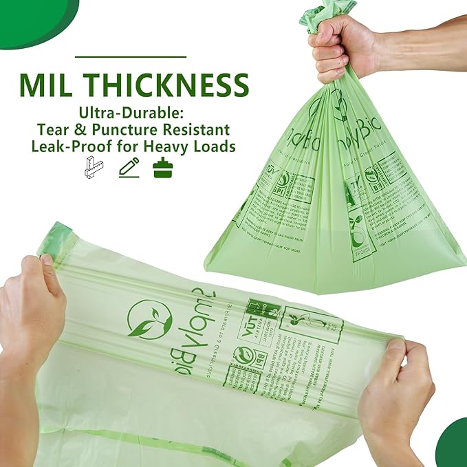 3 Gallon Compostable Trash Bags Drawstring, Heavy Duty Extra Thick 1 Mil - Image 5