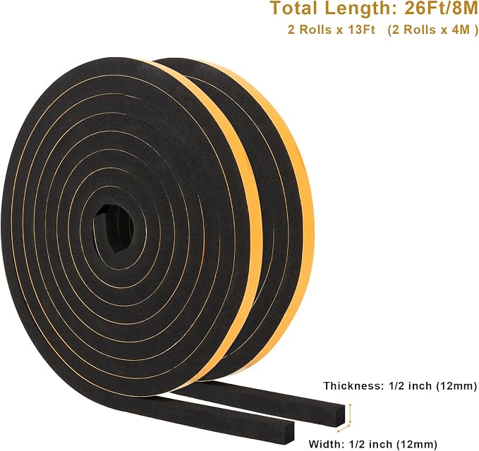 Weather Stripping Soundproof, 1/2 in x 1/2 in High Density Foam Insulation Tapes - Image 6
