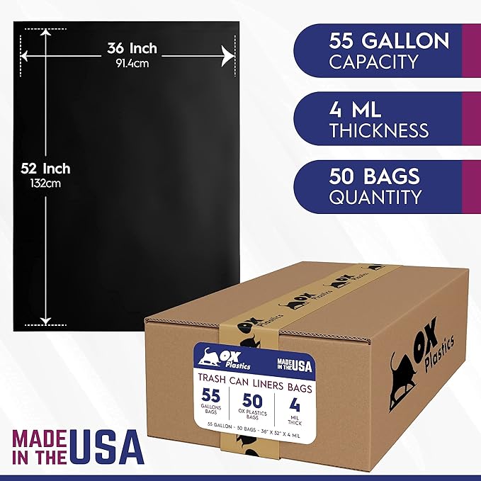 55 Gallon Trash Can Liners Bags 4 Mil - Image 2