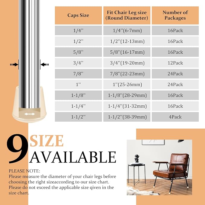 1-1/2" Round Rubber Chair Leg Tips Caps, Chair Leg Floor Protectors, Non-Slip - Image 6