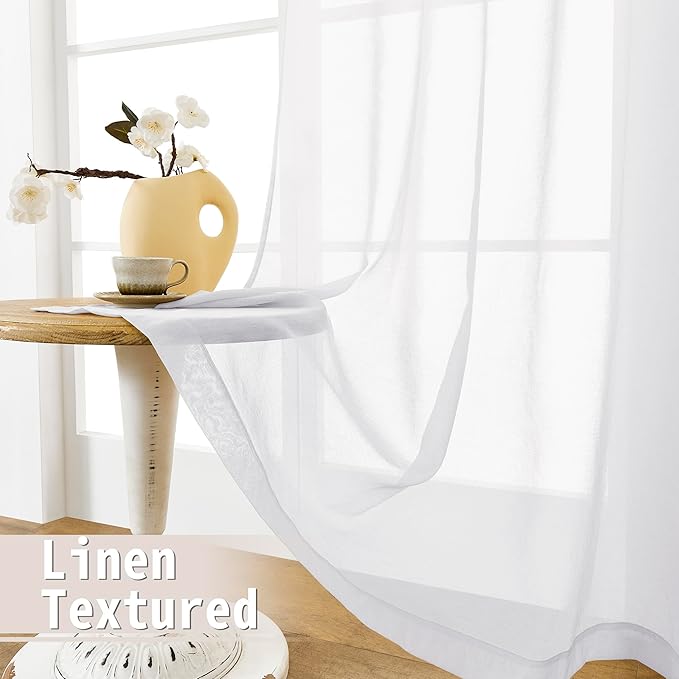 Tollpiz Sheer Door Curtains Closet Linen Textured Curtain Sheers Doorway Light - Image 4