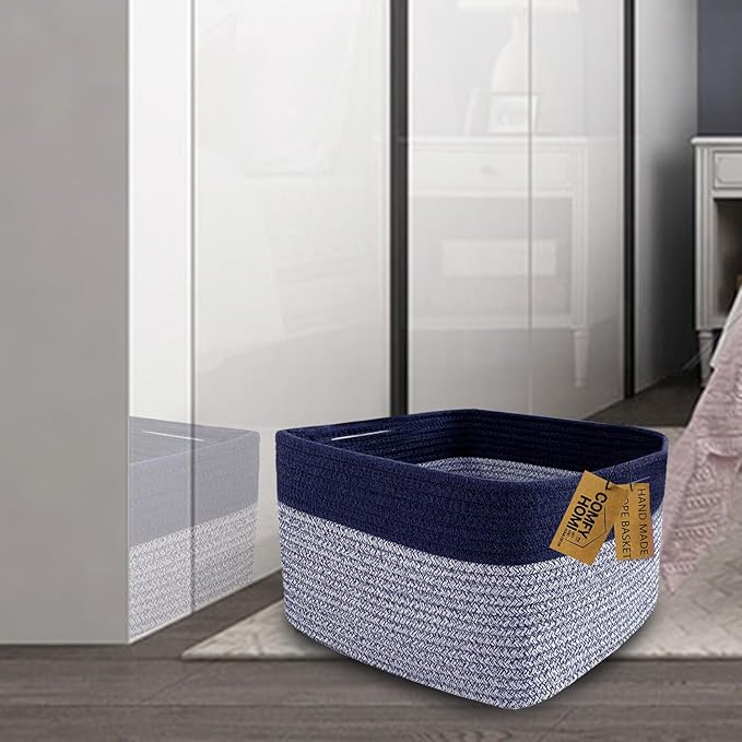 COMFY-HOMI 3PACK Rectangular Cotton Rope Basket - Image 2