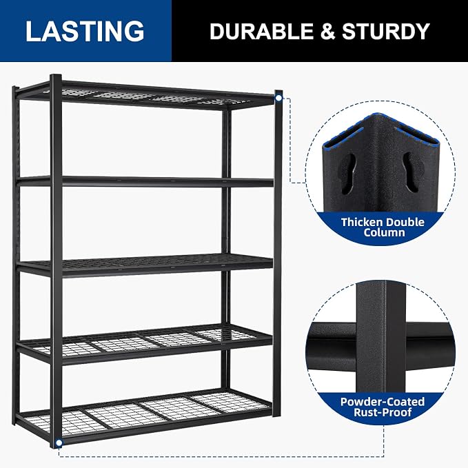 BILT HARD 60" W x 24" D Garage Shelving 3500 LBS, Heavy Duty 5-Tier Metal - Image 6