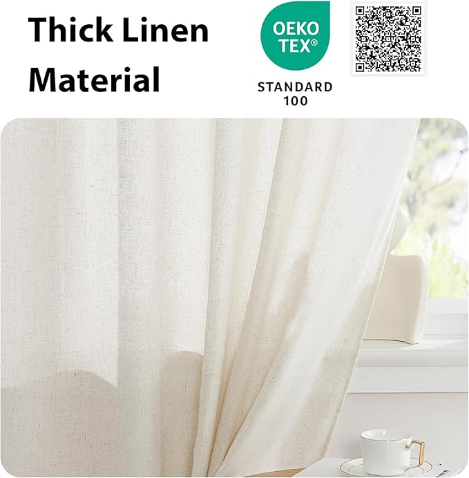 NICETOWN Natural Door Curtain for French Door, Thick Linen Blended Light - Image 4