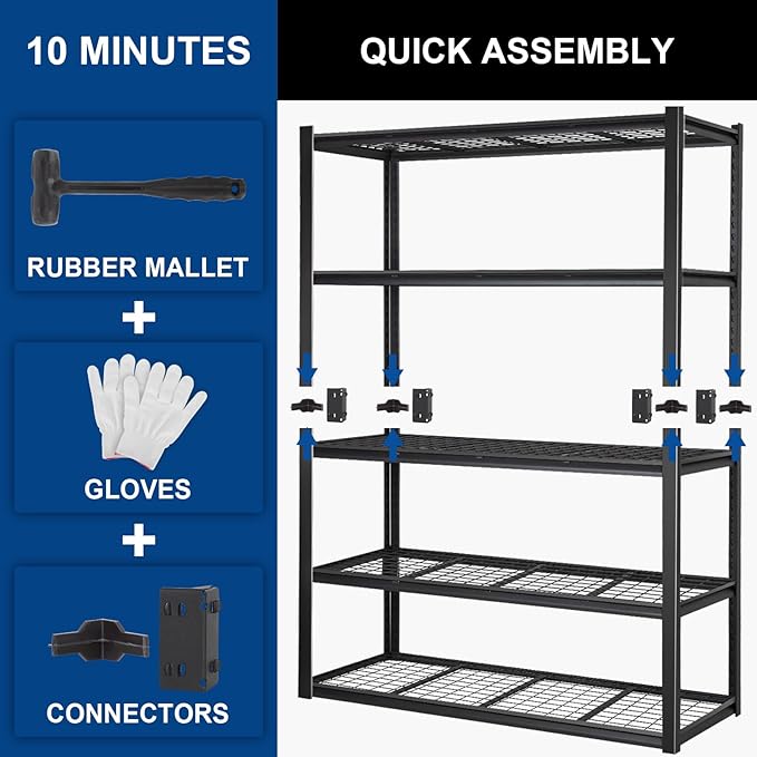 BILT HARD 60" W x 24" D Garage Shelving 3500 LBS, Heavy Duty 5-Tier Metal - Image 8