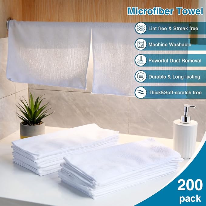 200 Pieces Microfiber Cleaning Cloths Bulk Absorbent Microfiber Towels Reusable - Image 3