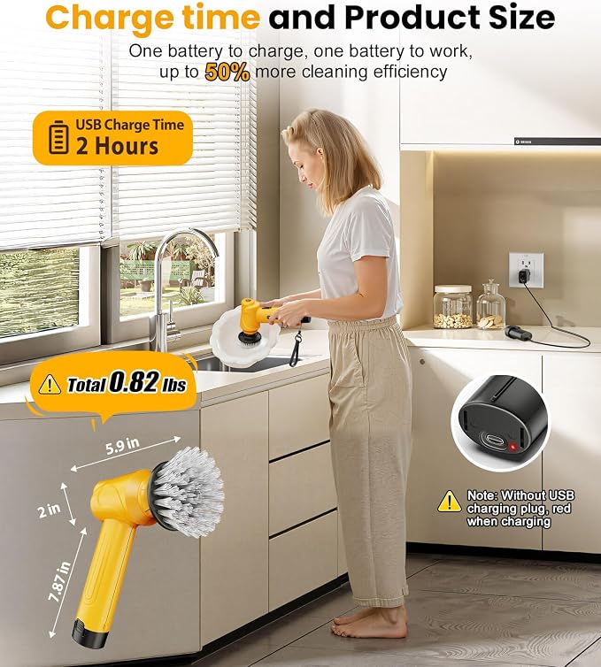 qimedo Battery Electric Spin Scrubber Q4, 800RPM Handheld Scrubber - Image 5