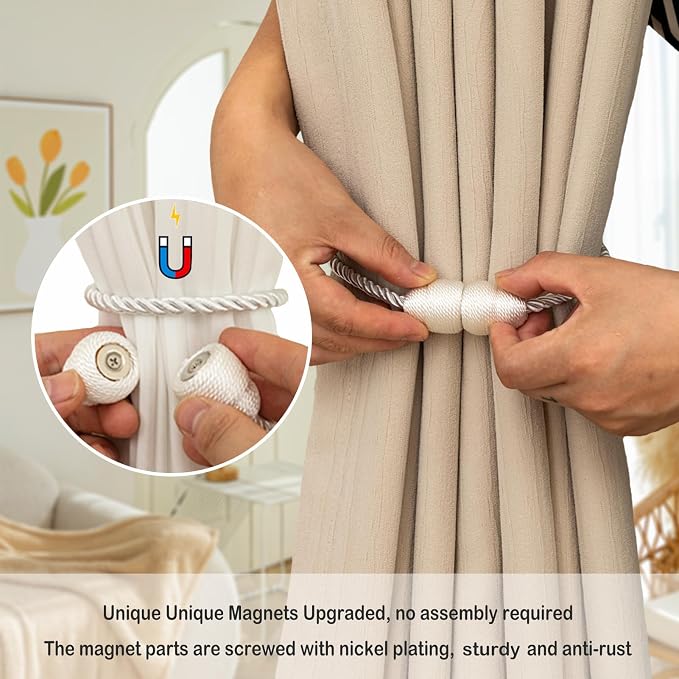 Magnetic Curtain Tiebacks Rope Tie Backs 2 Pack Curtains Holders - Image 3
