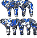 9pcs PU Leather Camouflage Blue Zipper Long Neck Design Golf Iron Headcovers by Mykepoda