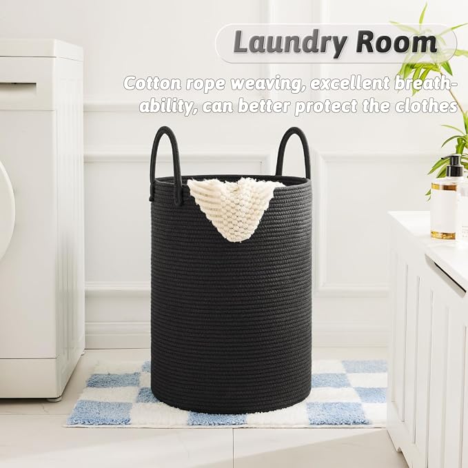 Laundry Basket, Woven Cotton Rope Laundry Hamper, 100L - Image 5