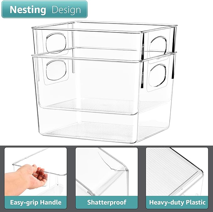 Sorbus 8 Pack Medium Clear Plastic Storage Bins, Refrigerator, Under Sink - Image 5