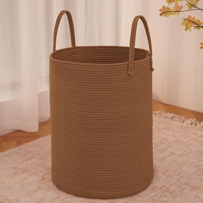 Large Woven Laundry Basket Hamper, 100L Cotton Rope Storage Bin by JMvicyroam