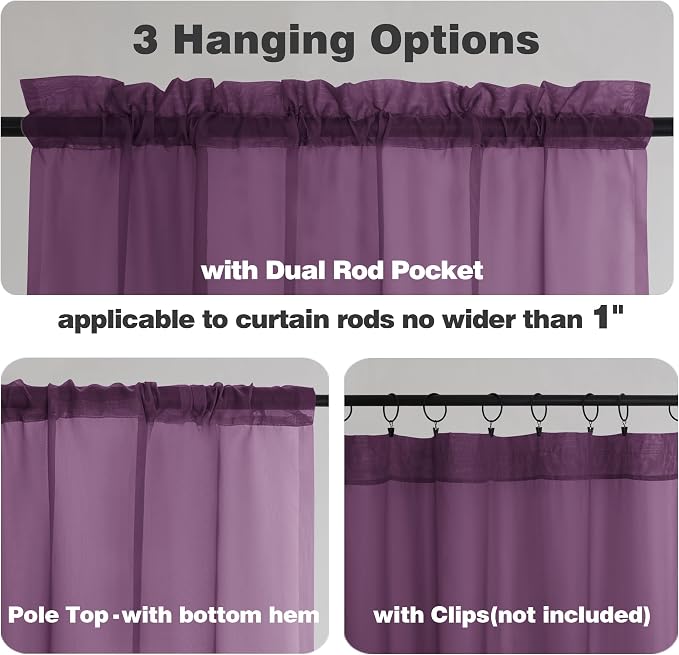 Chyhomenyc Plum Sheer Curtains, 84 inches Long 2 Panels Set, Rod Pocket Voile - Image 5