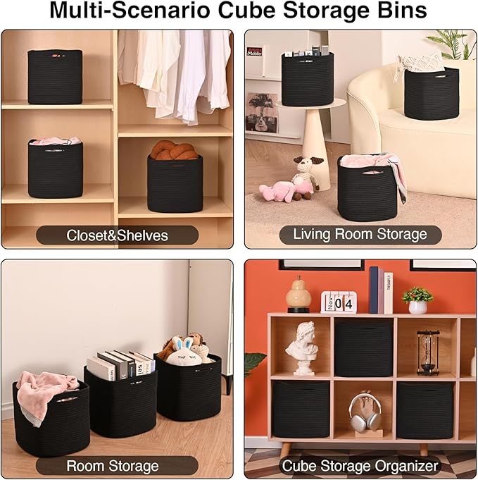 11 Inch Cube Storage Bins, Storage Cube Organizer Bins, Woven Cotton Rope Basket - Image 4