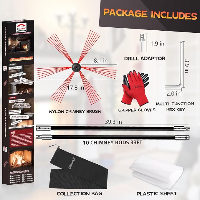 33 Feet Chimney Sweep Kit, Chimney Cleaning Kit - Image 2