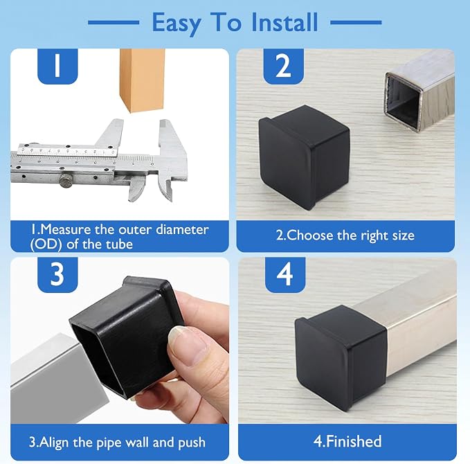 16 Pcs 1-3/4" x 1-3/4" Square Rubber Chair Leg Caps, PVC Table Leg Covers - Image 5