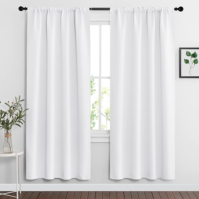 RYB HOME Curtains for Bedroom 72 inches Long, W 34 x L 72, Pure White, 2 Panels by RYBHOME