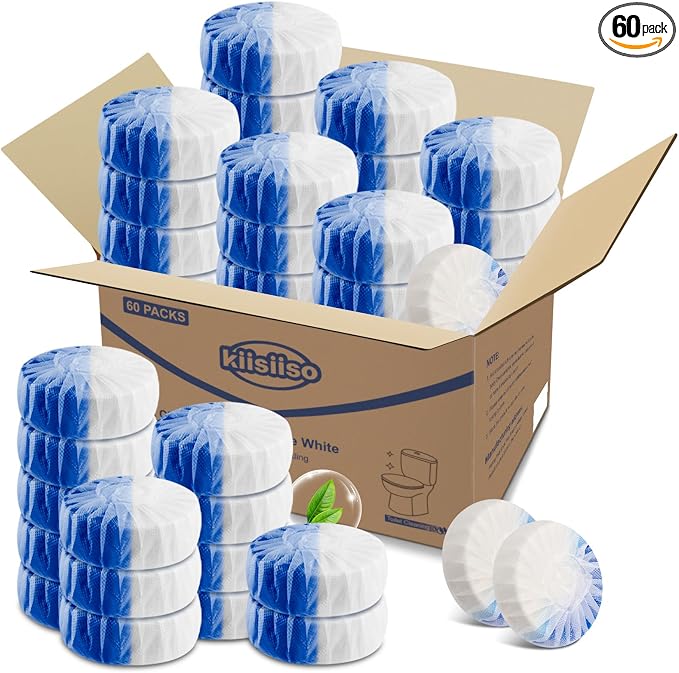KIISIISO Ultra Clean Toilet Tablets White & Blue-60 PACK, Toilet Bowl Cleaners by Long-lastingCleanToilet