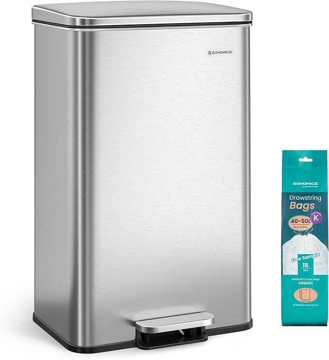 SONGMICS Kitchen Trash Can, 10.5 Gallon Garbage Can, Large Step Trash Bin by SONGMICSbySONGMICSHOME